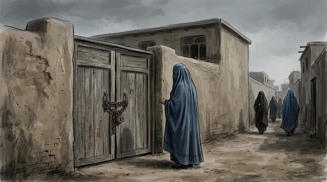 Illustration representing education restrictions for women