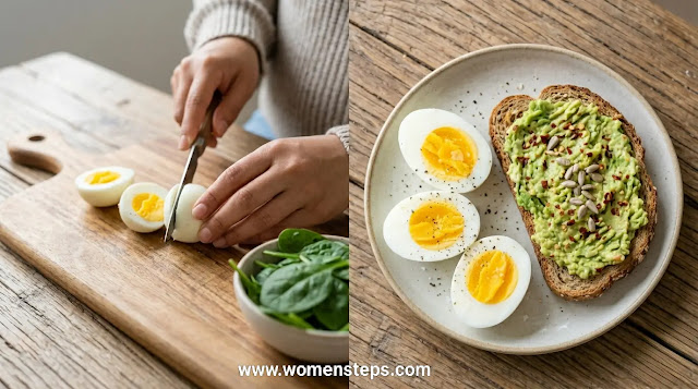 Protein-Packed Prenatal Power Snacks Avocado toast and hard-boiled egg preparation for pregnancy nutrition