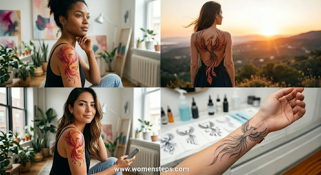 Diverse Phoenix tattoo styles from fine-line to bold blackwork Comparison of popular phoenix tattoo styles including watercolor and fine-line minimalist