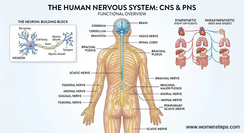 Medical illustration diagram of the human autonomic nervous system showing parasympathetic pathways.