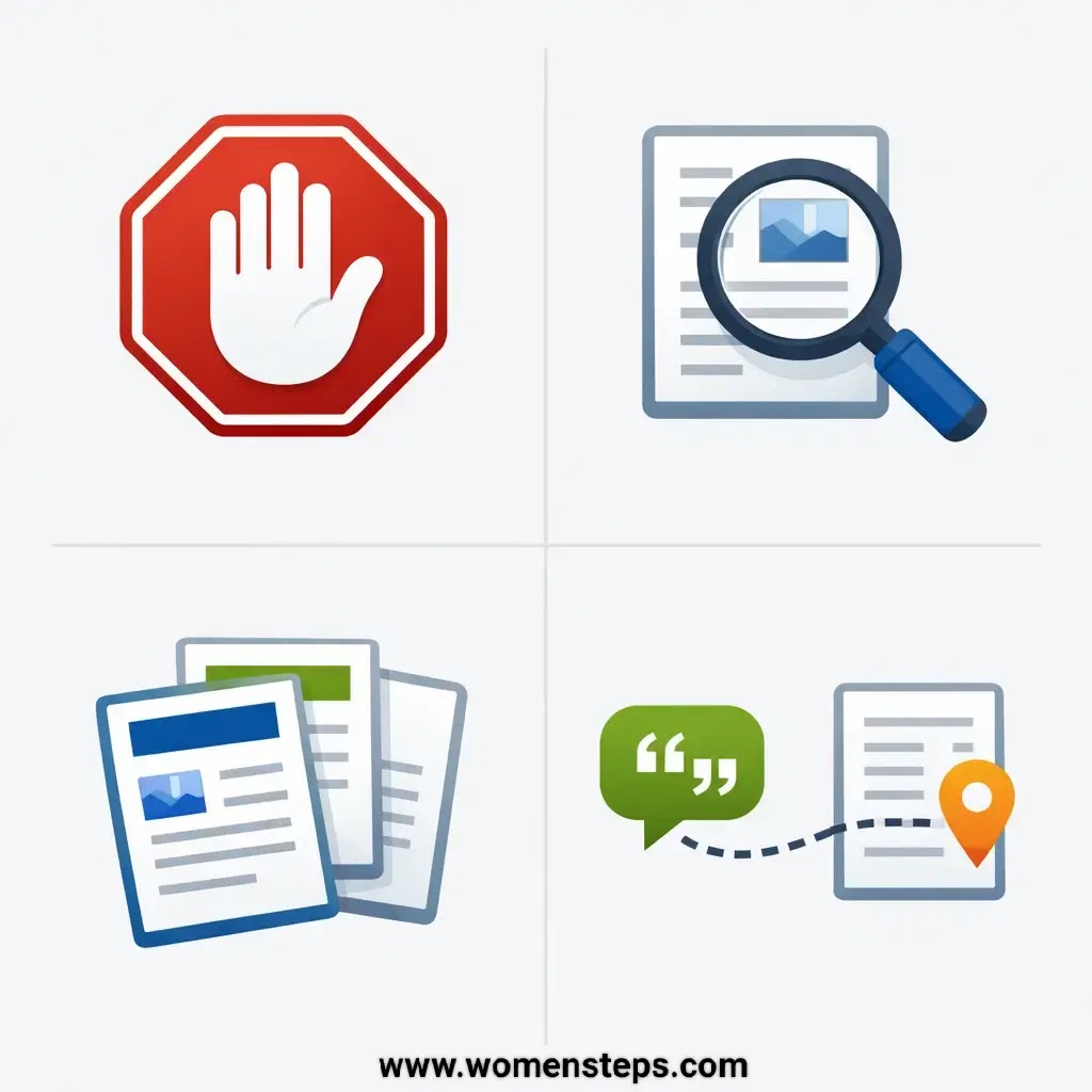 Infographic illustrating the SIFT methodology icons for verification: stop, investigate, find coverage, and trace claims